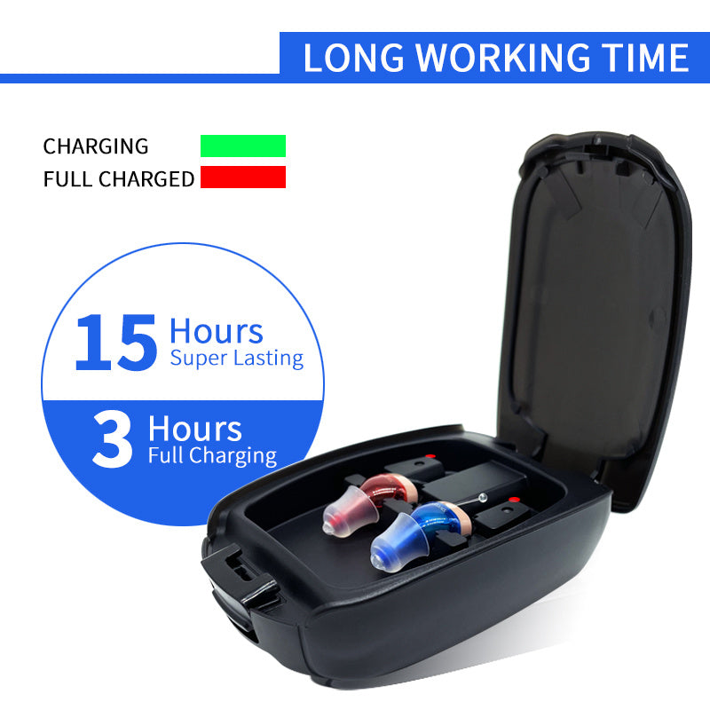 HKM-064211 Invisible Digital Noise Reduction Hearing Aids - USB Rechargeable ITE Device with Adjustable Volume Control and Multiple Earplugs
