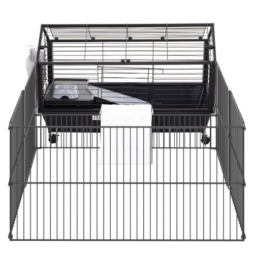 HKM-0642749 Small Animal Playpen Cage with Rolling Casters and Water Bottle - 35" L, Durable Steel, Easy Access Design