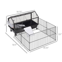 HKM-0642749 Small Animal Playpen Cage with Rolling Casters and Water Bottle - 35" L, Durable Steel, Easy Access Design