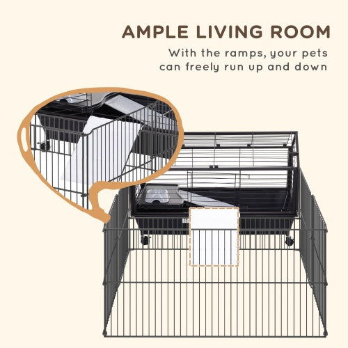HKM-0642749 Small Animal Playpen Cage with Rolling Casters and Water Bottle - 35" L, Durable Steel, Easy Access Design