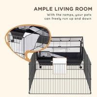 HKM-0642749 Small Animal Playpen Cage with Rolling Casters and Water Bottle - 35" L, Durable Steel, Easy Access Design