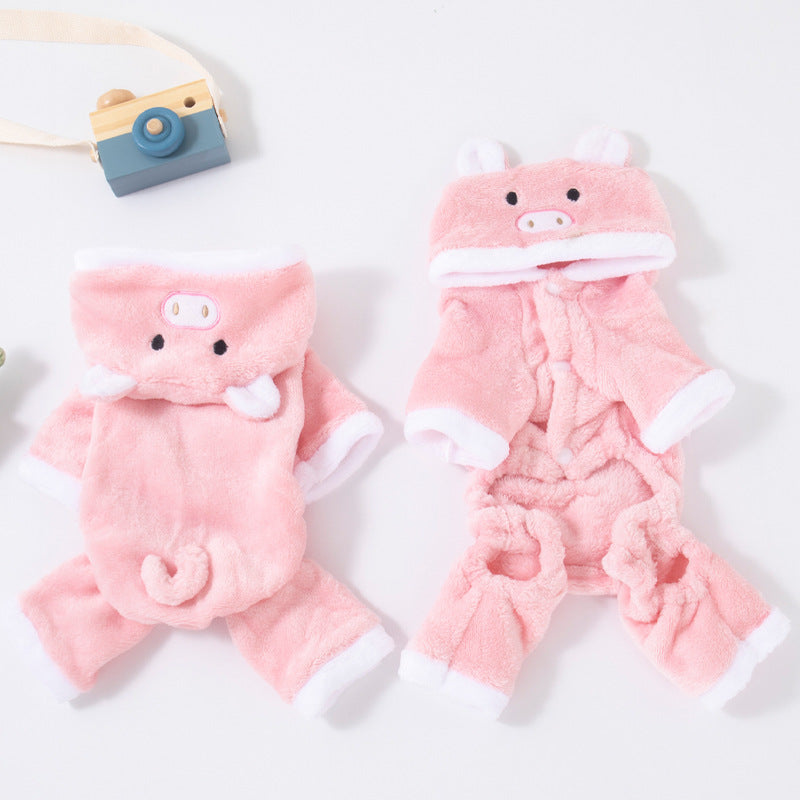 HKM-0643517 Cozy Coral Fleece Pig Costume for Cats & Small Dogs - Fleece-Lined Pet Apparel