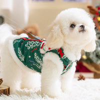 HKM-0643645 Cozy Green Christmas Dog Shirt with Snowman Patch and D-Ring for Small Pets