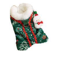 HKM-0643645 Cozy Green Christmas Dog Shirt with Snowman Patch and D-Ring for Small Pets