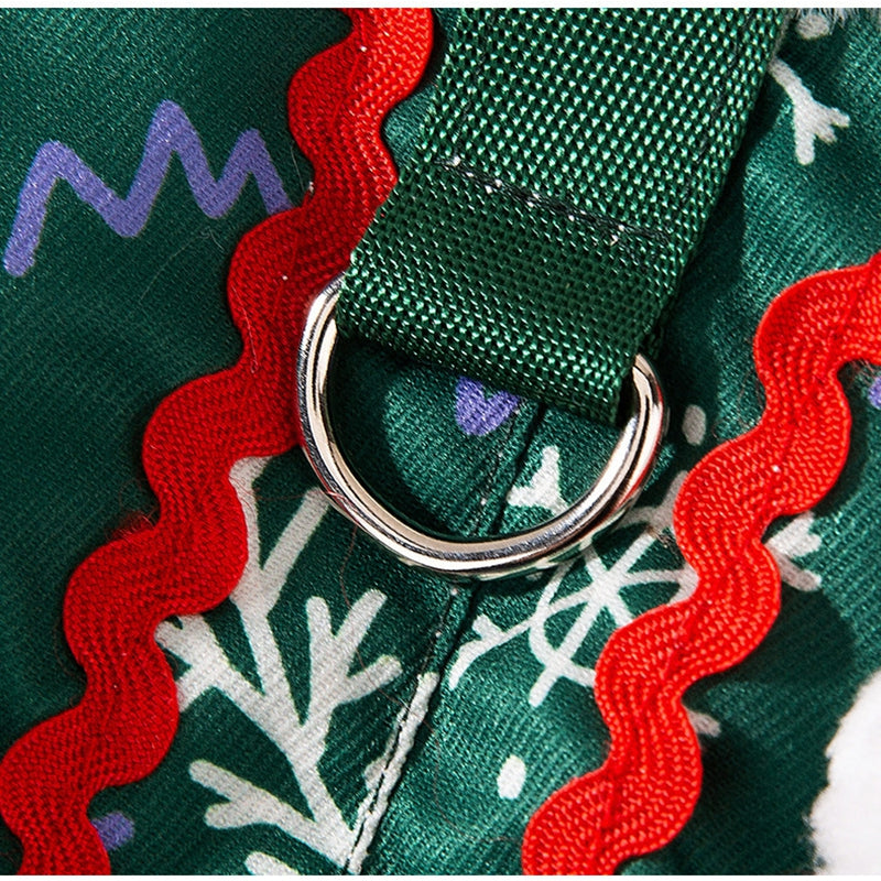 HKM-0643645 Cozy Green Christmas Dog Shirt with Snowman Patch and D-Ring for Small Pets