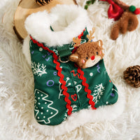 HKM-0643645 Cozy Green Christmas Dog Shirt with Snowman Patch and D-Ring for Small Pets
