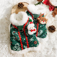 HKM-0643645 Cozy Green Christmas Dog Shirt with Snowman Patch and D-Ring for Small Pets