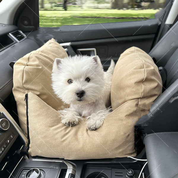 HKM-0643901 Removable and Washable Pet Car Kennel in Beige and Gray - 60x50x38 cm for Dogs
