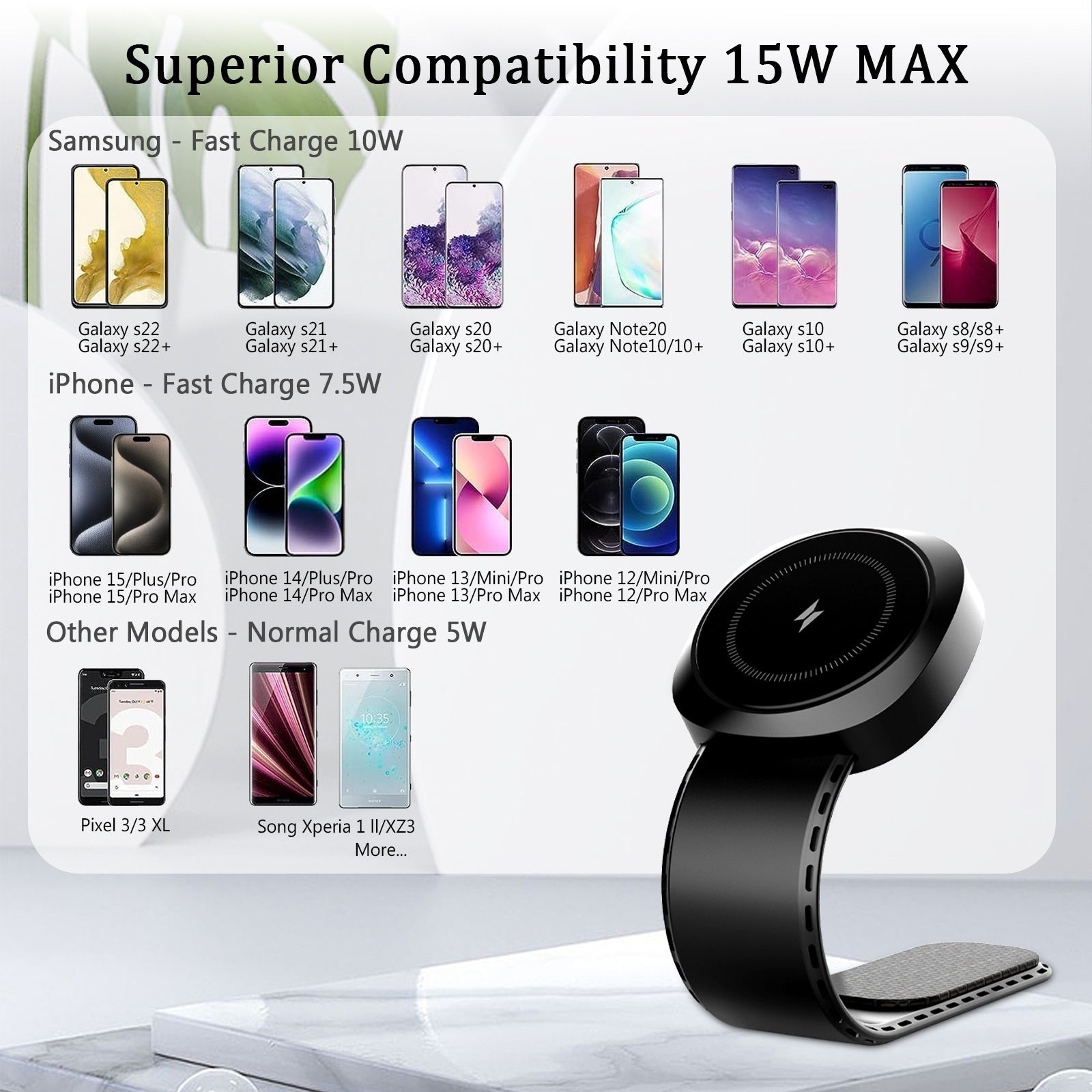 HKM-064403 Magnetic Wireless Charger for Mobile Phones - Universal Compatibility - Black