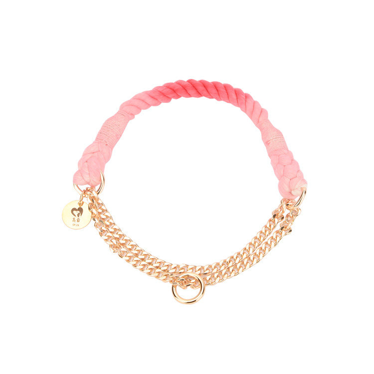 HKM-0644669 Hand-Woven Gradient Color Dog Collar - Cotton Thread, All Seasons, Available in Small, Medium, and Large