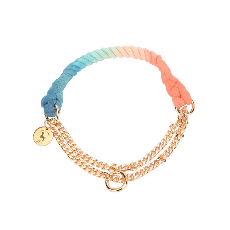 HKM-0644669 Hand-Woven Gradient Color Dog Collar - Cotton Thread, All Seasons, Available in Small, Medium, and Large