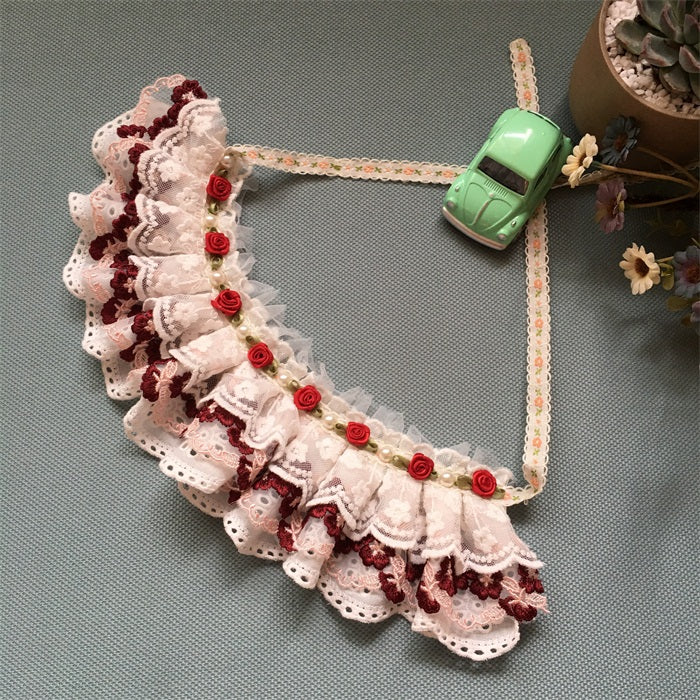 HKM-0647101 Cotton Lace Adjustable Bib Scarf for Pets - Available in Wine, Red, Pink, Sizes XS to XL