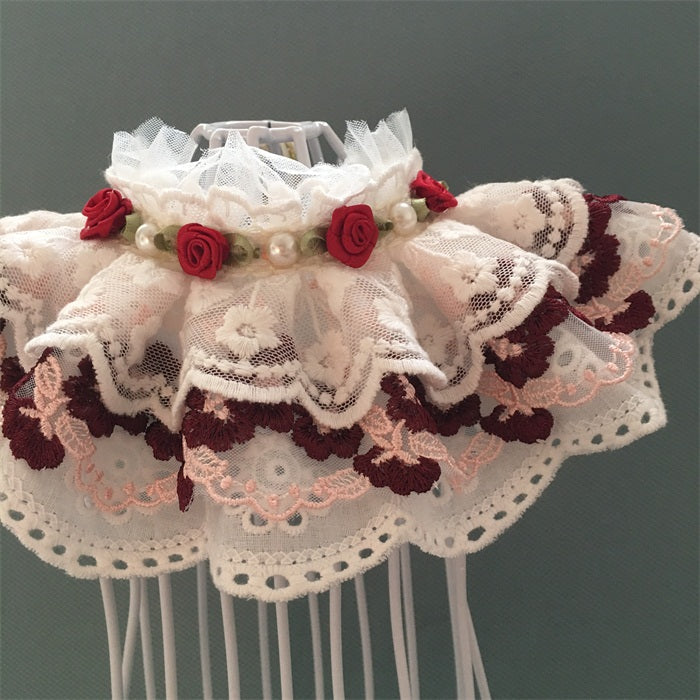 HKM-0647101 Cotton Lace Adjustable Bib Scarf for Pets - Available in Wine, Red, Pink, Sizes XS to XL