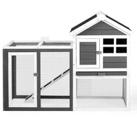 HKM-0648509 Gray Fir Wood Rabbit Hutch with Run and Ladder for Small Pets