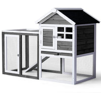 HKM-0648509 Gray Fir Wood Rabbit Hutch with Run and Ladder for Small Pets