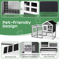 HKM-0648509 Gray Fir Wood Rabbit Hutch with Run and Ladder for Small Pets