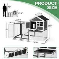 HKM-0648509 Gray Fir Wood Rabbit Hutch with Run and Ladder for Small Pets