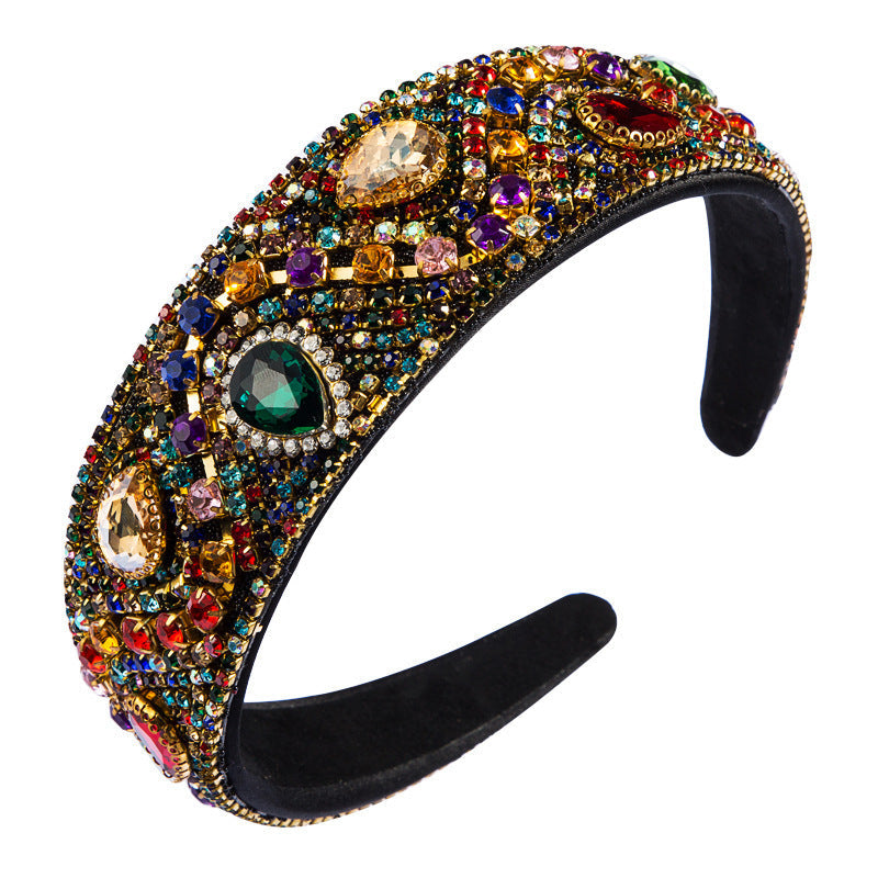 HKM-064915 Elegant Wide-Edge Rhinestone Headband for Fashionable Looks