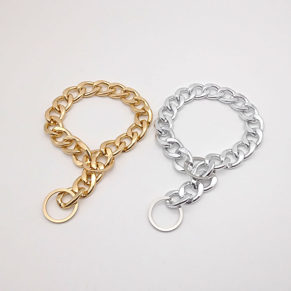 HKM-065043 Stylish Metal Pet Necklace in Silver and Gold for Small to Large Dogs