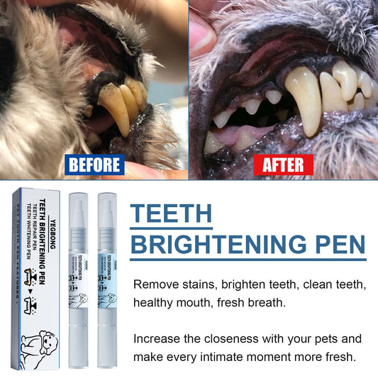 HKM-0652477 Pet Teeth Whitening Pen for Dogs and Cats - Tartar Remover with 2 Dental Brushes - 6ml Total