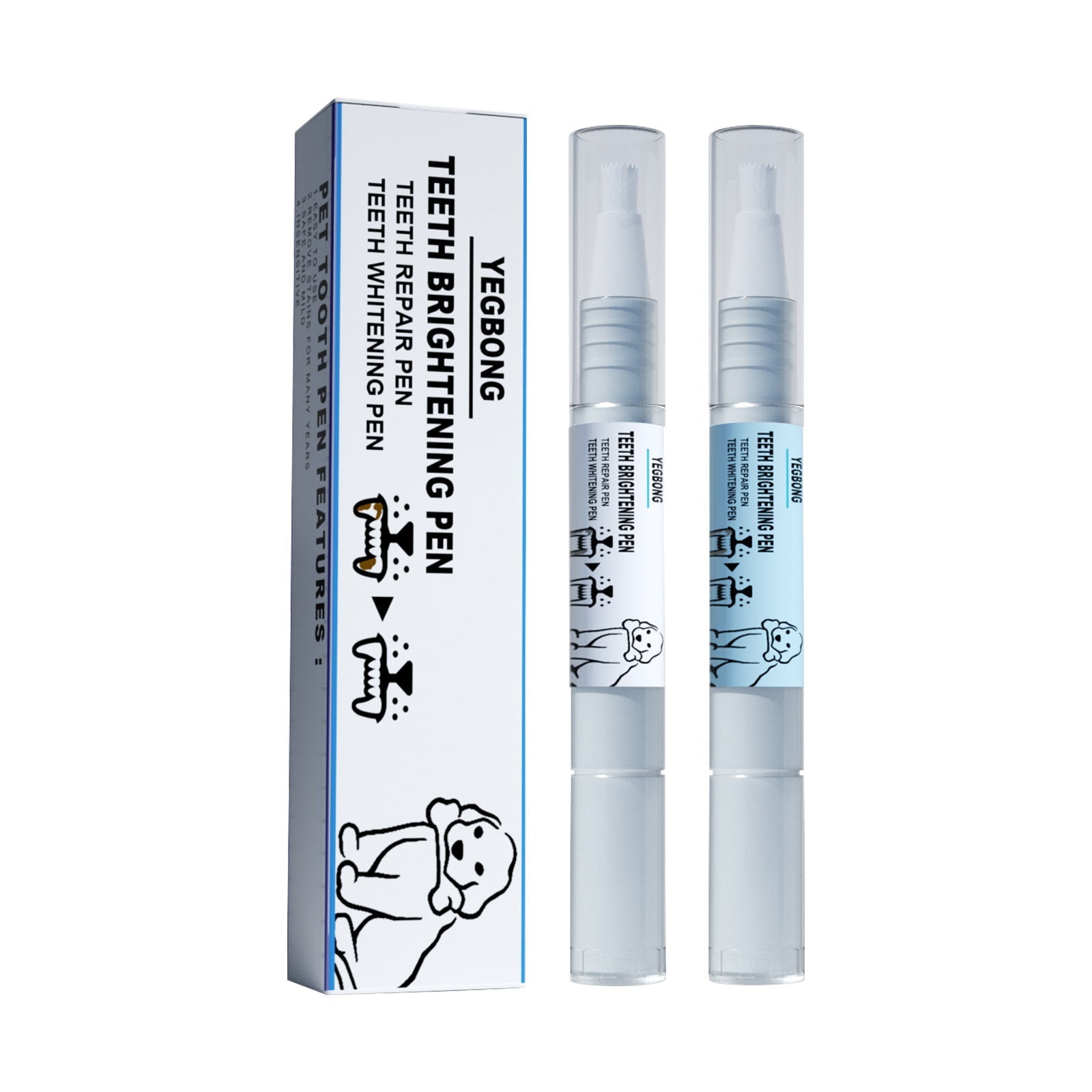 HKM-0652477 Pet Teeth Whitening Pen for Dogs and Cats - Tartar Remover with 2 Dental Brushes - 6ml Total