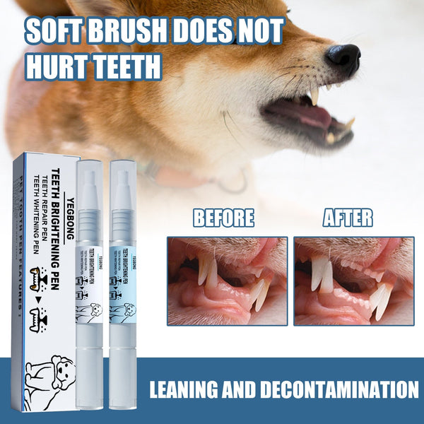 HKM-0652477 Pet Teeth Whitening Pen for Dogs and Cats - Tartar Remover with 2 Dental Brushes - 6ml Total