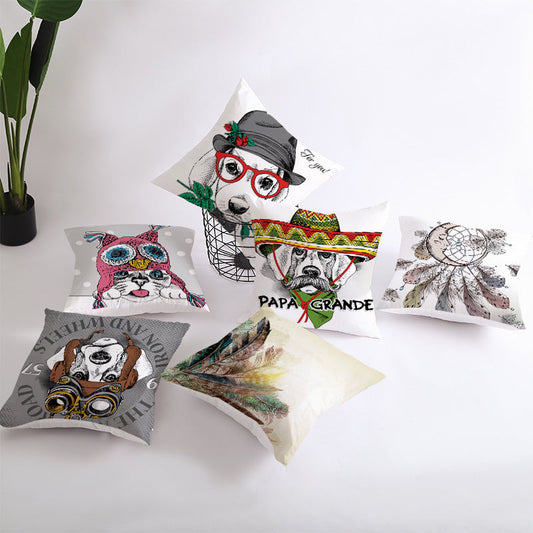 HKM-065299 Cartoon Animal Peach Skin Fabric Pillowcase Cover - 45x45cm European Style