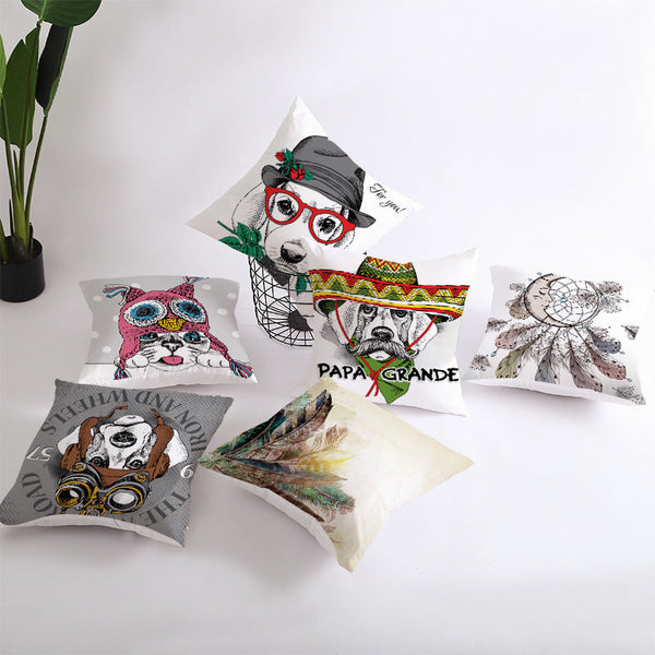 HKM-065299 Cartoon Animal Peach Skin Fabric Pillowcase Cover - 45x45cm European Style
