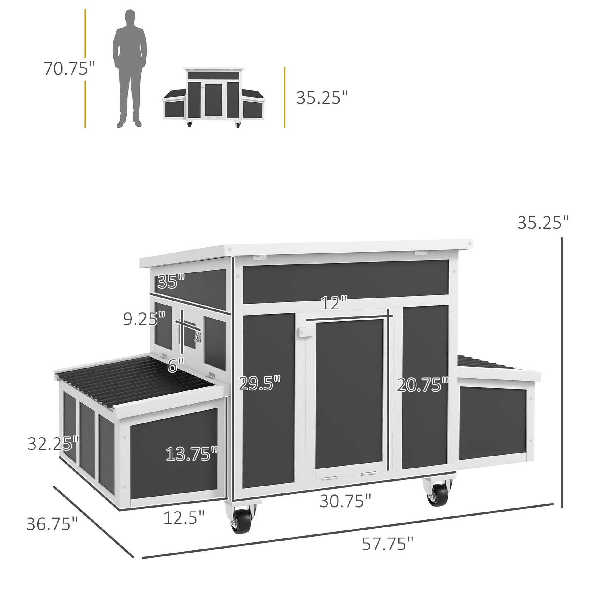 HKM-0654269 Spacious Dark Gray Wooden Chicken Coop with Nesting Box for Up to 6 Chickens
