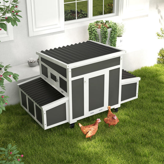 HKM-0654269 Spacious Dark Gray Wooden Chicken Coop with Nesting Box for Up to 6 Chickens
