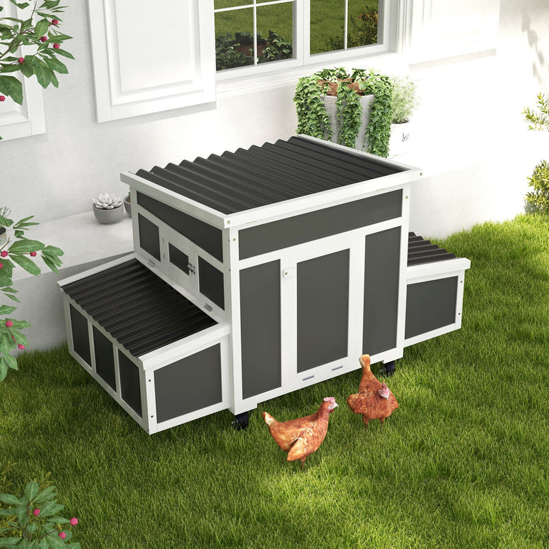 HKM-0654269 Spacious Dark Gray Wooden Chicken Coop with Nesting Box for Up to 6 Chickens