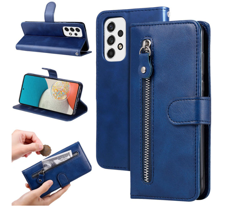 HKM-065427 Leather Zipper Wallet Case for Samsung Phones - Shockproof, Anti-Fall, and Heat Dissipation Features