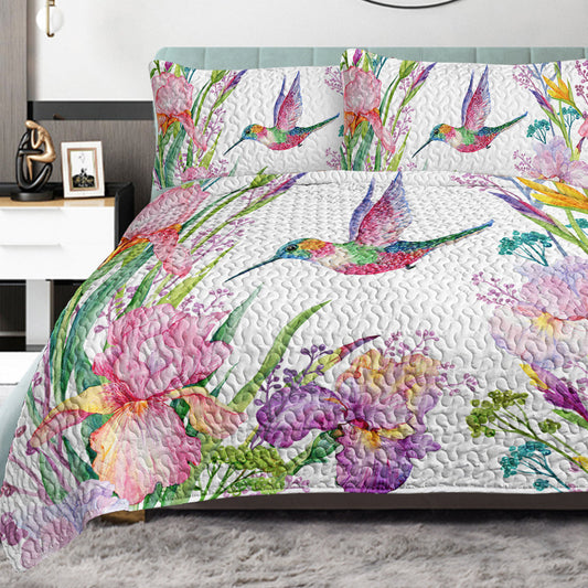 HKM-065491 Colorful Bird and Flower 3-Piece Quilt Set with Pillow Shams for All Seasons in Multiple Sizes