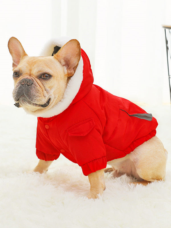 HKM-0655037 Cozy Cotton Winter Dog Clothes with Plus Velvet Thickening – Red and Green Options Available