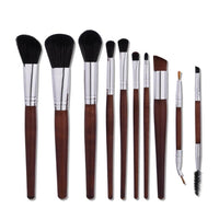 HKM-065555 10-Piece Makeup Brush Set with Aluminum Tubes and Wooden Handles - Nylon Hair for Precise Application