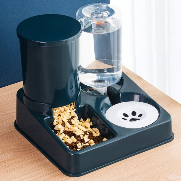 HKM-0656573 Automatic Double Cat Food and Water Bowl - Compact Plastic Pet Feeder