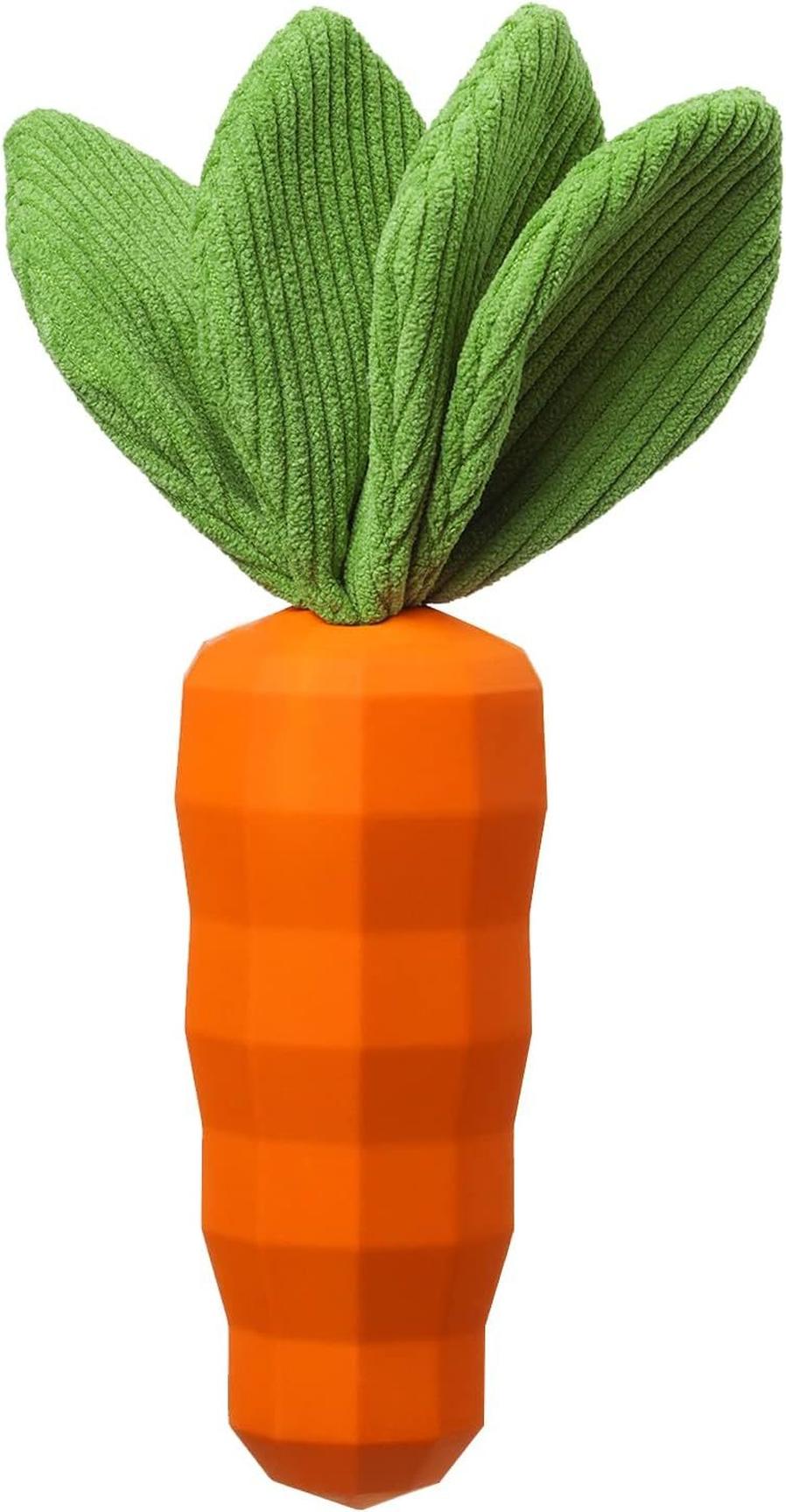 HKM-065683 Interactive Rubber Carrot Dog Toy for Medium Aggressive Chewers with Squeaker and Dental Care Features