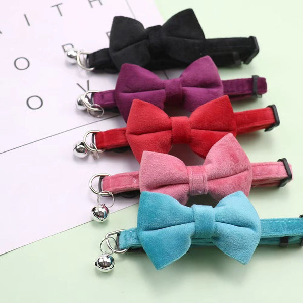 HKM-0658365 Adjustable Velvet Bow Collar for Small Dogs and Cats in Multiple Colors