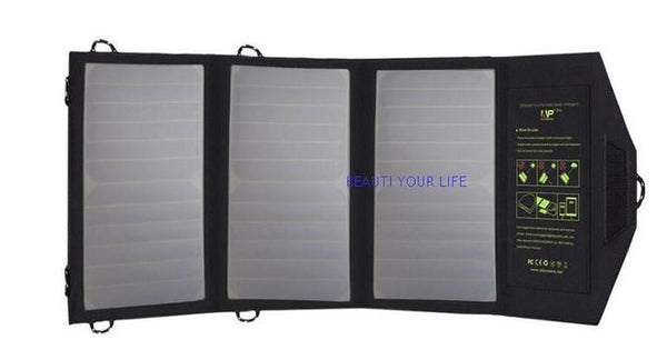 HKM-065875 Portable Foldable Dual USB 5V/2.1A Waterproof Solar Panel Charger for Outdoor Use