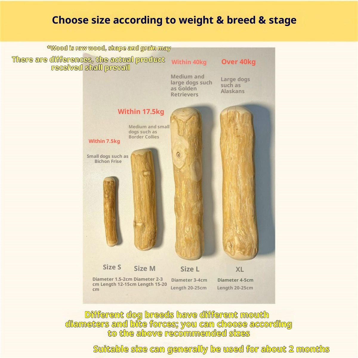 HKM-0659005 Natural Coffee Wood Dog Chew Stick in Various Sizes and Styles