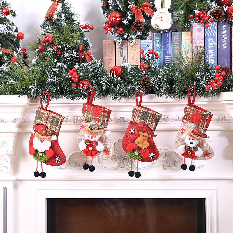 HKM-065939 Christmas Stocking Gift Bag with Plaid and Sequin Designs - Various Styles Available