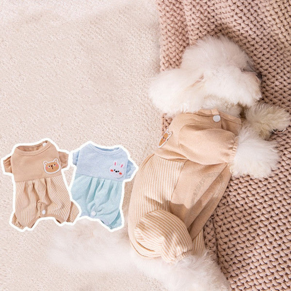 HKM-0660925 Cozy Cotton Cat Belly Wrap Suit in Beige Bear and Blue Rabbit Designs