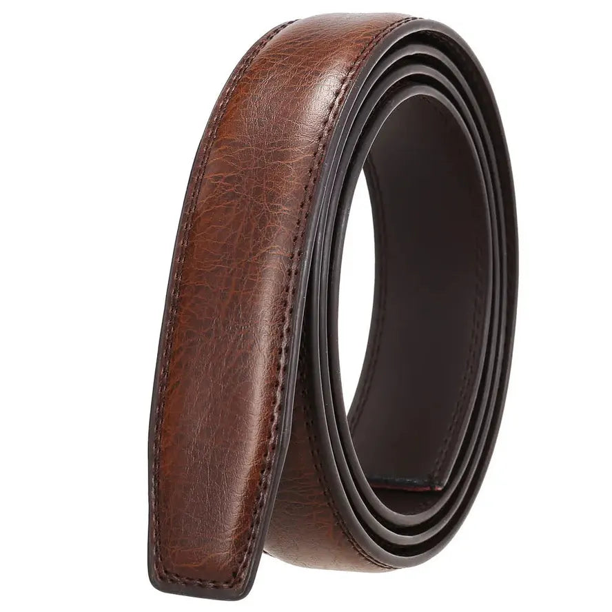 HKM-066195 Men's Automatic Buckle Belt in Cowhide Leather - Headless Design with Strip Detailing