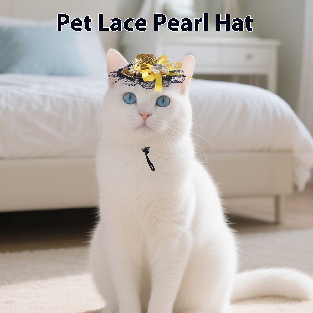 HKM-0662205 Embroidered Cloth Pet Lace Hat for Cats in Red, Gold, and Blue