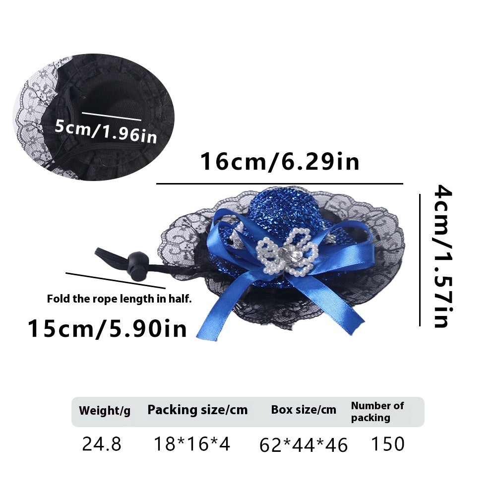 HKM-0662205 Embroidered Cloth Pet Lace Hat for Cats in Red, Gold, and Blue