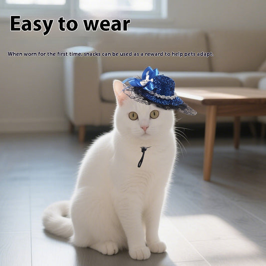 HKM-0662205 Embroidered Cloth Pet Lace Hat for Cats in Red, Gold, and Blue
