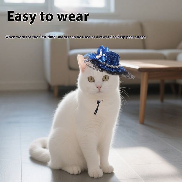 HKM-0662205 Embroidered Cloth Pet Lace Hat for Cats in Red, Gold, and Blue