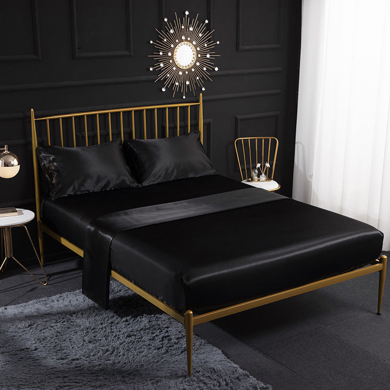 HKM-066259 Silk Satin Bed Sheet Set with Pillowcases - 4 Piece Bedding Collection in Multiple Sizes