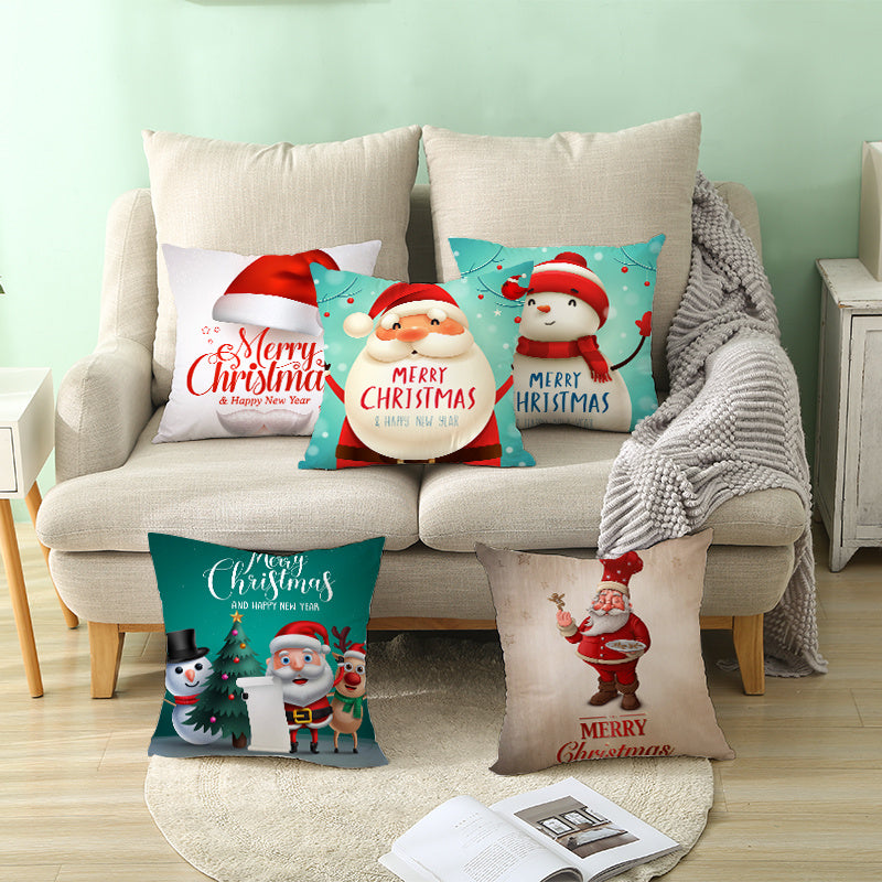 HKM-066323 Minimalist Christmas Printing Peach Skin Velvet Sofa Cushion Pillow Cover