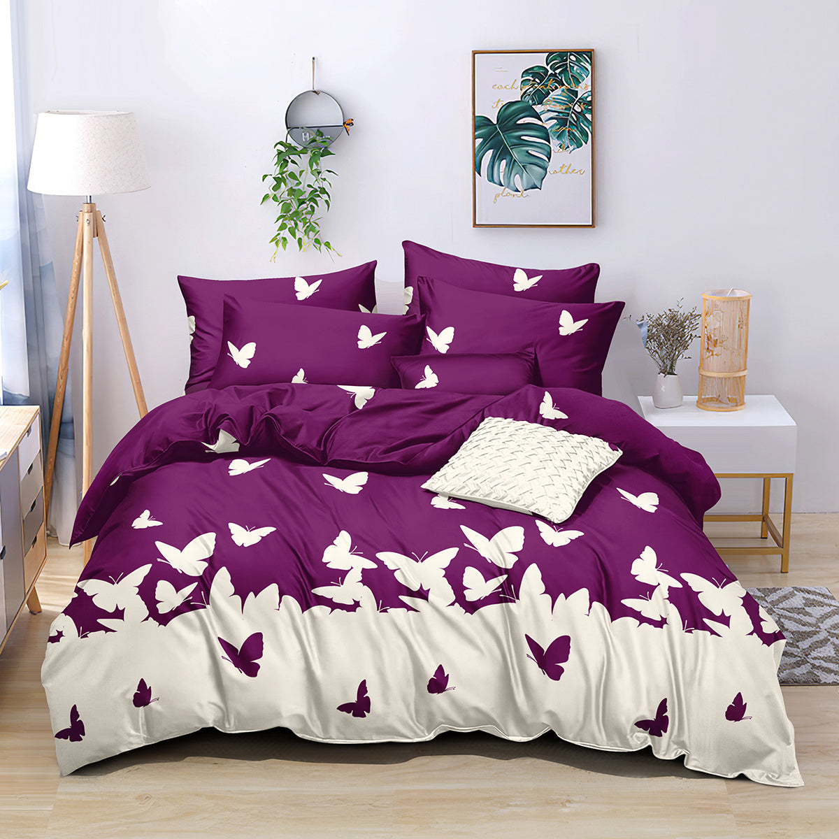 HKM-066323 Reversible Butterfly 3-Piece Comfort Bedding Set - Ultra Soft Microfiber, Lightweight, Machine Washable